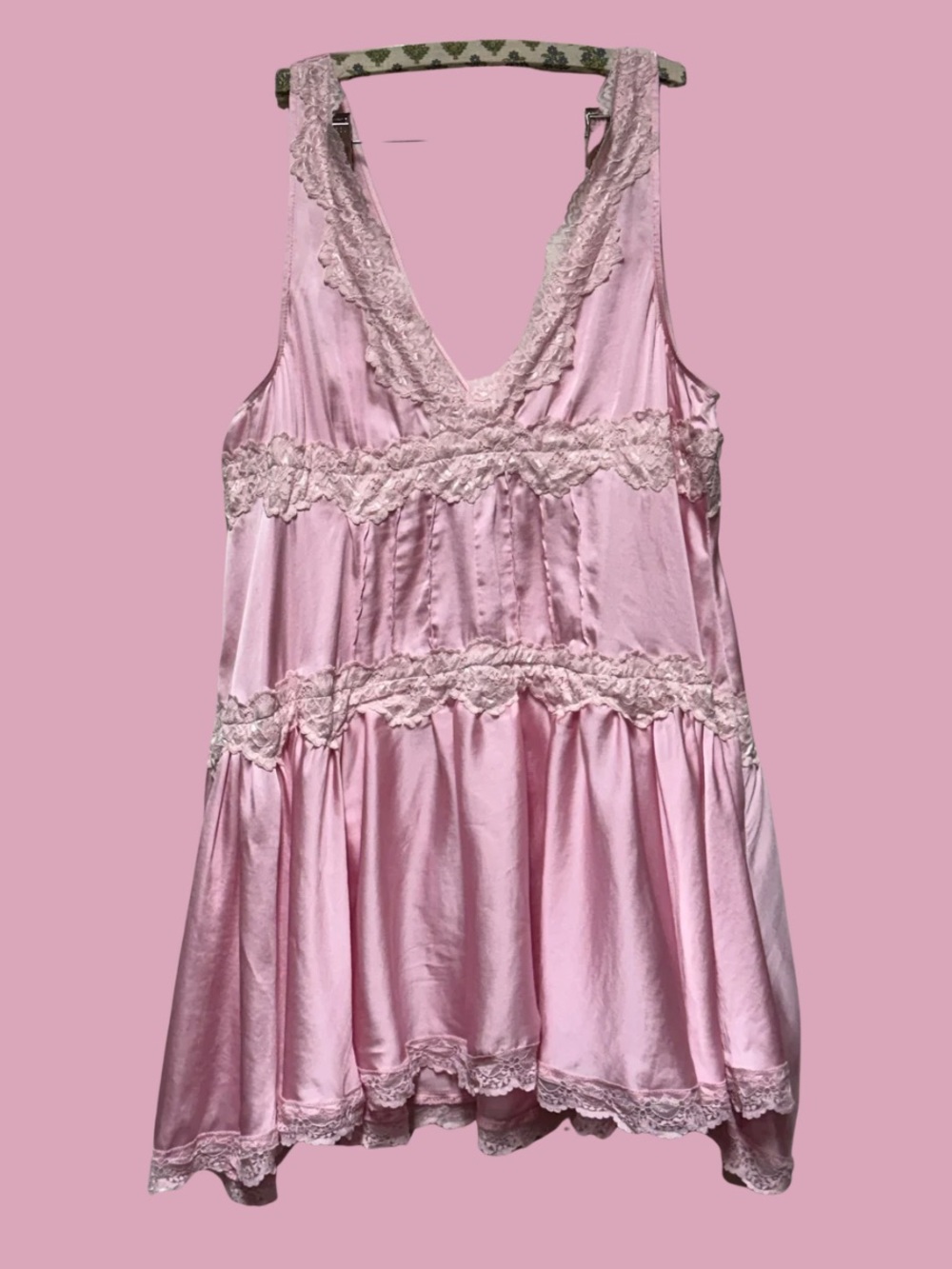 Free People Dusty Pink Satin Lace-Trim Chemise